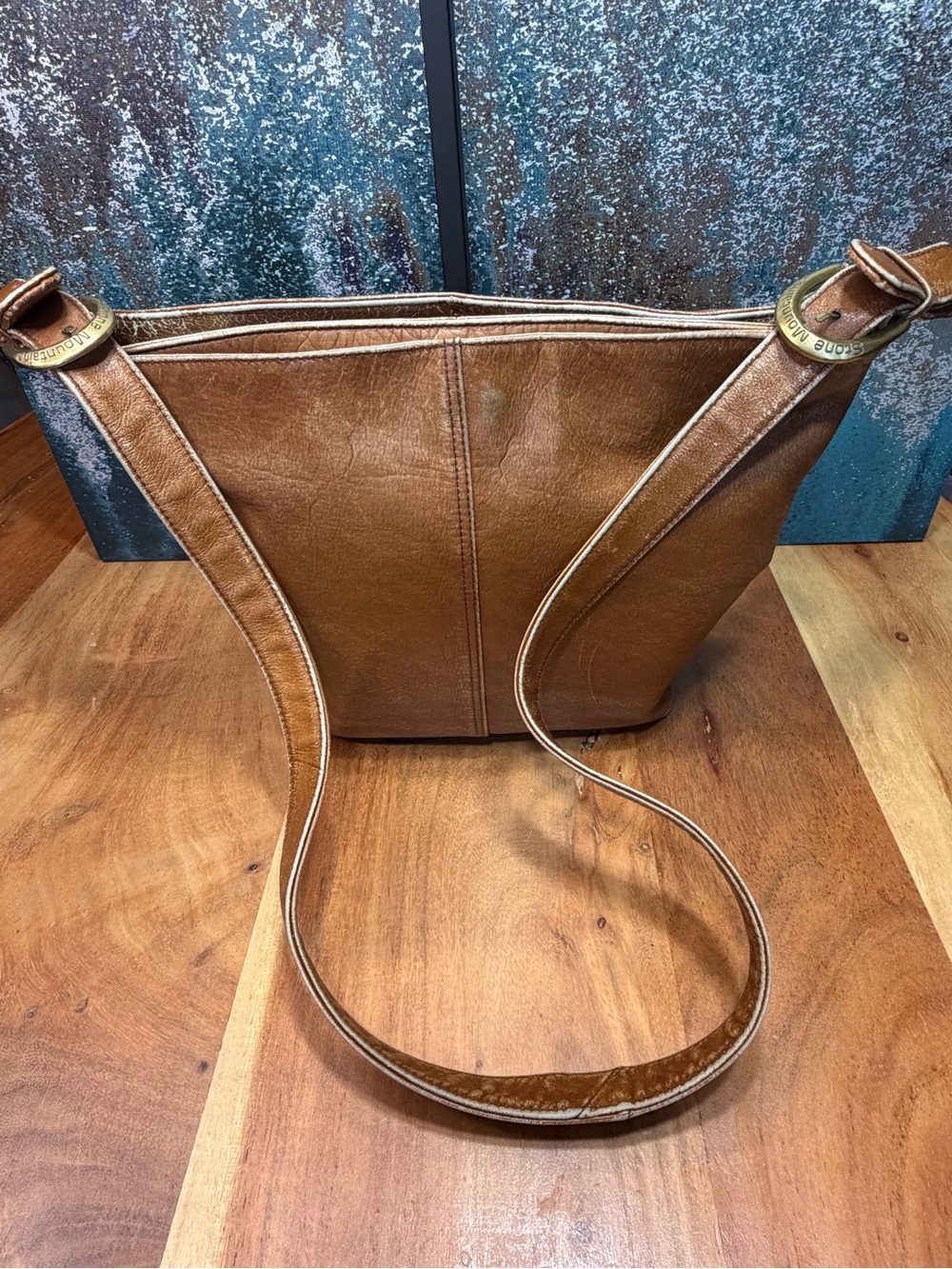 Boho Stone Mountain Vintage Y2K Distressed Tan Leather Bag - Picture 8 of 16